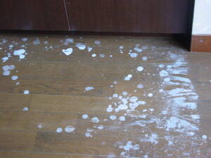 エタノール液で床が白く変色したのをハンドクリームで直す。