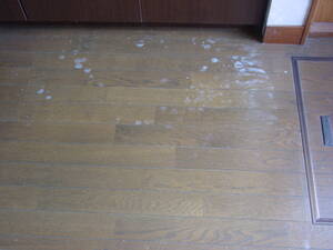 2カ月ほどたって、フローリング床にまだらに白いものが浮き上がってきていました。